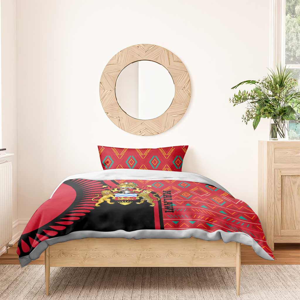 Malawi Patterns African Bedding Set Blended with Flag Colors and National Emblem TS04