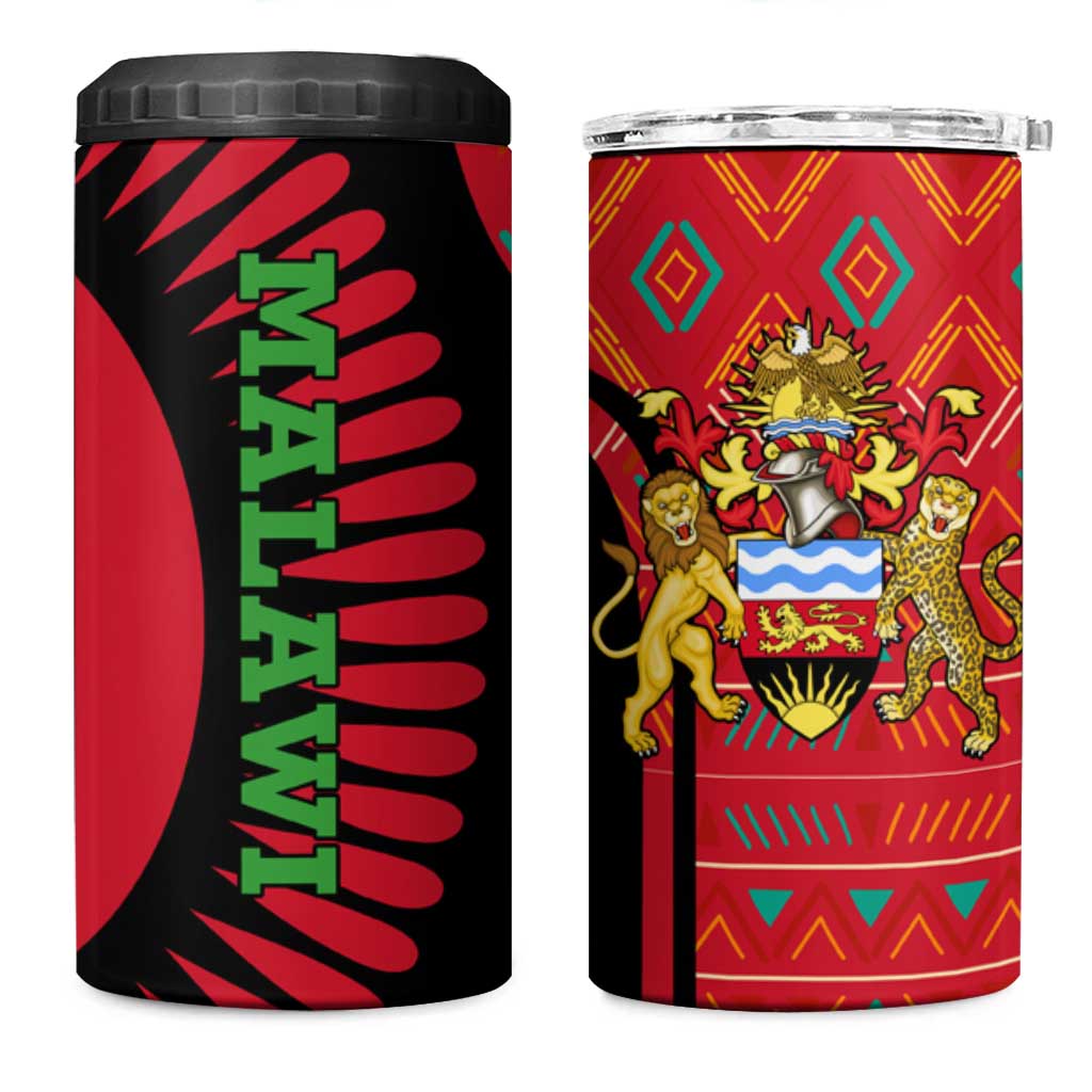 Malawi Patterns African 4 in 1 Can Cooler Tumbler Blended with Flag Colors and National Emblem TS04