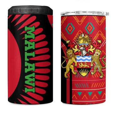Malawi Patterns African 4 in 1 Can Cooler Tumbler Blended with Flag Colors and National Emblem TS04
