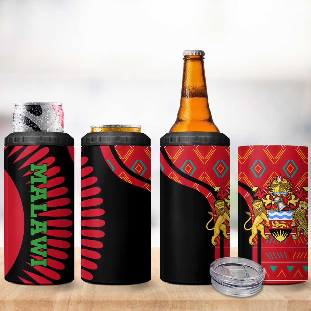 Malawi Patterns African 4 in 1 Can Cooler Tumbler Blended with Flag Colors and National Emblem TS04