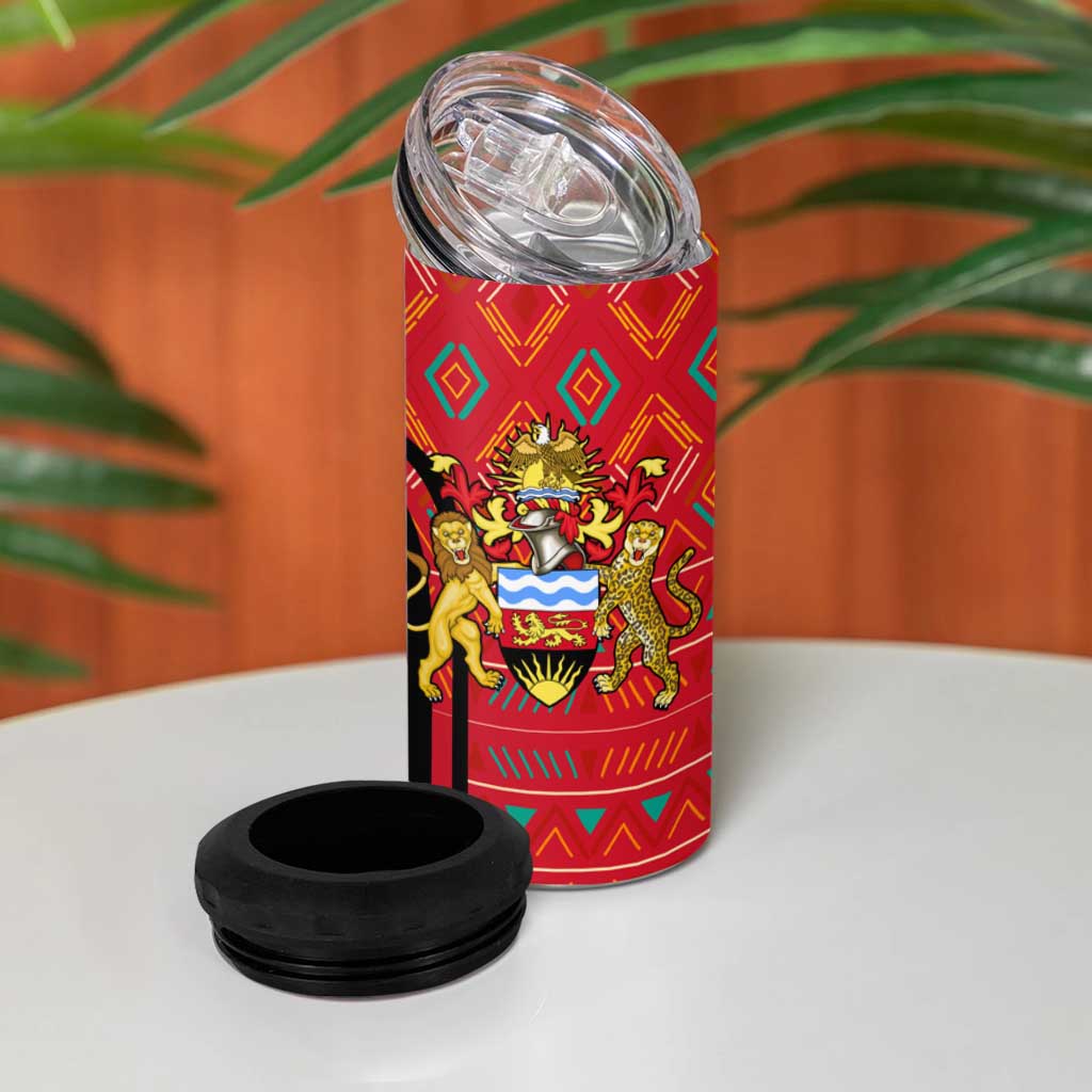 Malawi Patterns African 4 in 1 Can Cooler Tumbler Blended with Flag Colors and National Emblem TS04