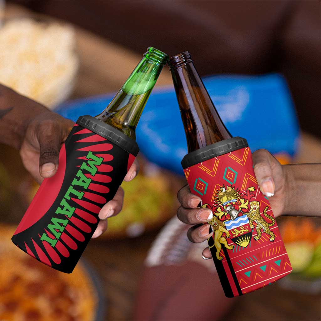 Malawi Patterns African 4 in 1 Can Cooler Tumbler Blended with Flag Colors and National Emblem TS04