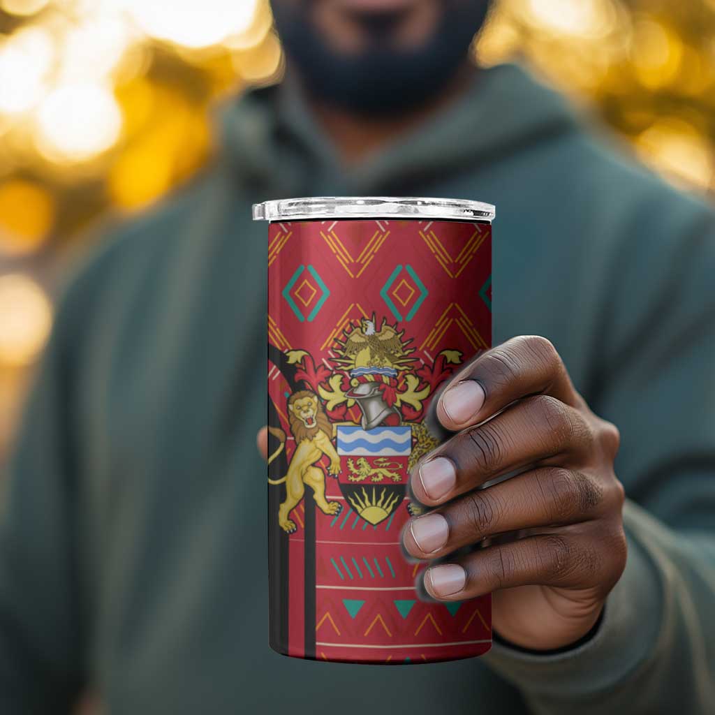 Malawi Patterns African 4 in 1 Can Cooler Tumbler Blended with Flag Colors and National Emblem TS04