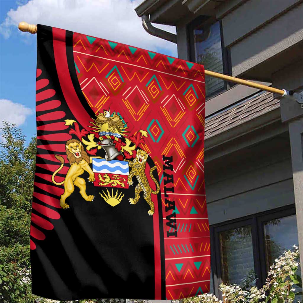 Malawi Patterns African Garden Flag Blended with Flag Colors and National Emblem TS04