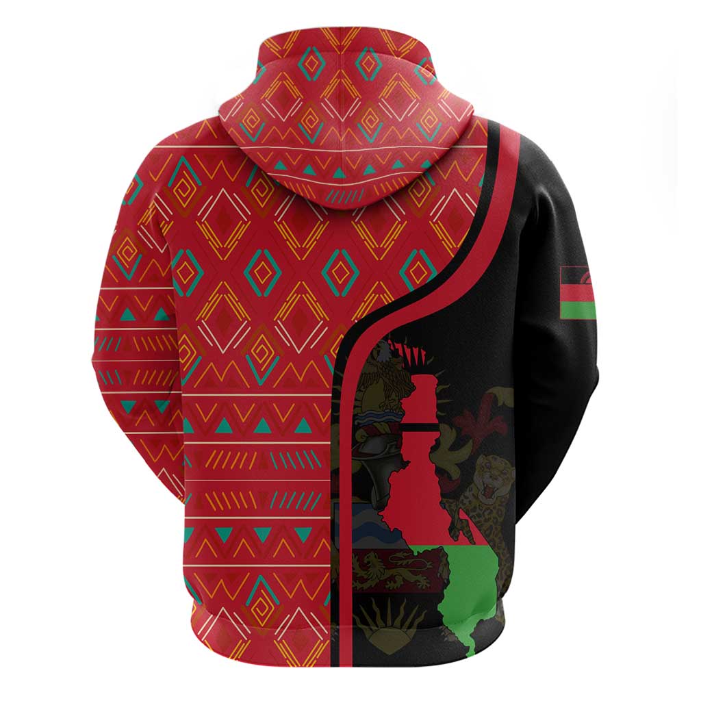 Malawi Patterns Hoodie Blended with Flag Colors & National Emblem - Cultural Fusion Design TS04