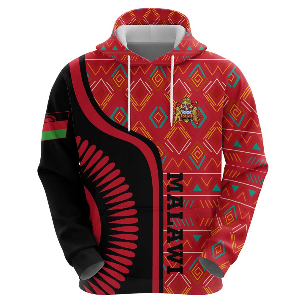 Malawi Patterns Hoodie Blended with Flag Colors & National Emblem - Cultural Fusion Design TS04