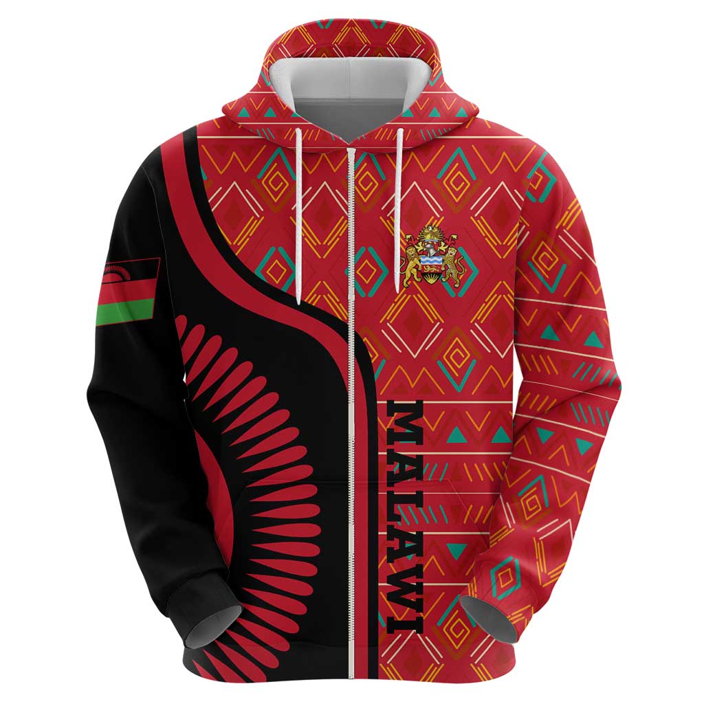 Malawi Patterns Hoodie Blended with Flag Colors & National Emblem - Cultural Fusion Design TS04
