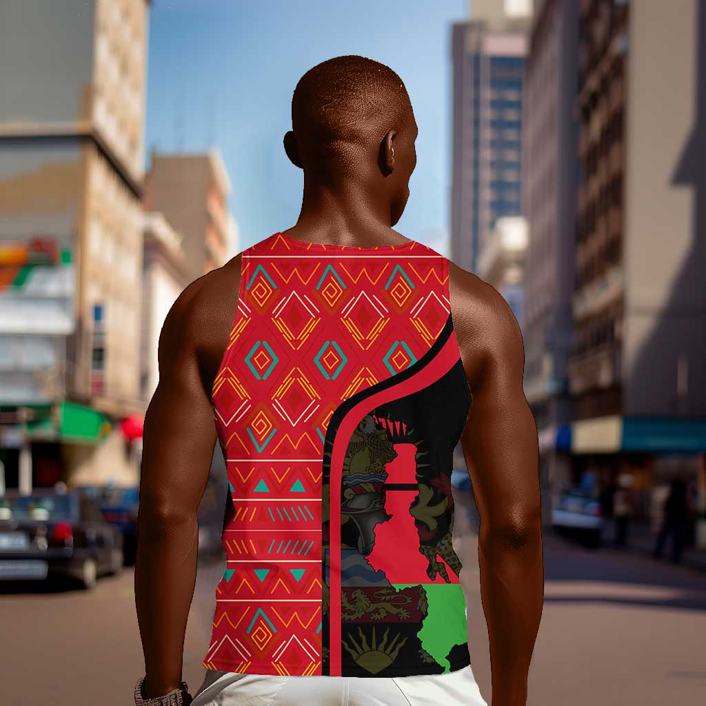 Malawi Patterns African Men Tank Top Blended with Flag Colors and National Emblem TS04