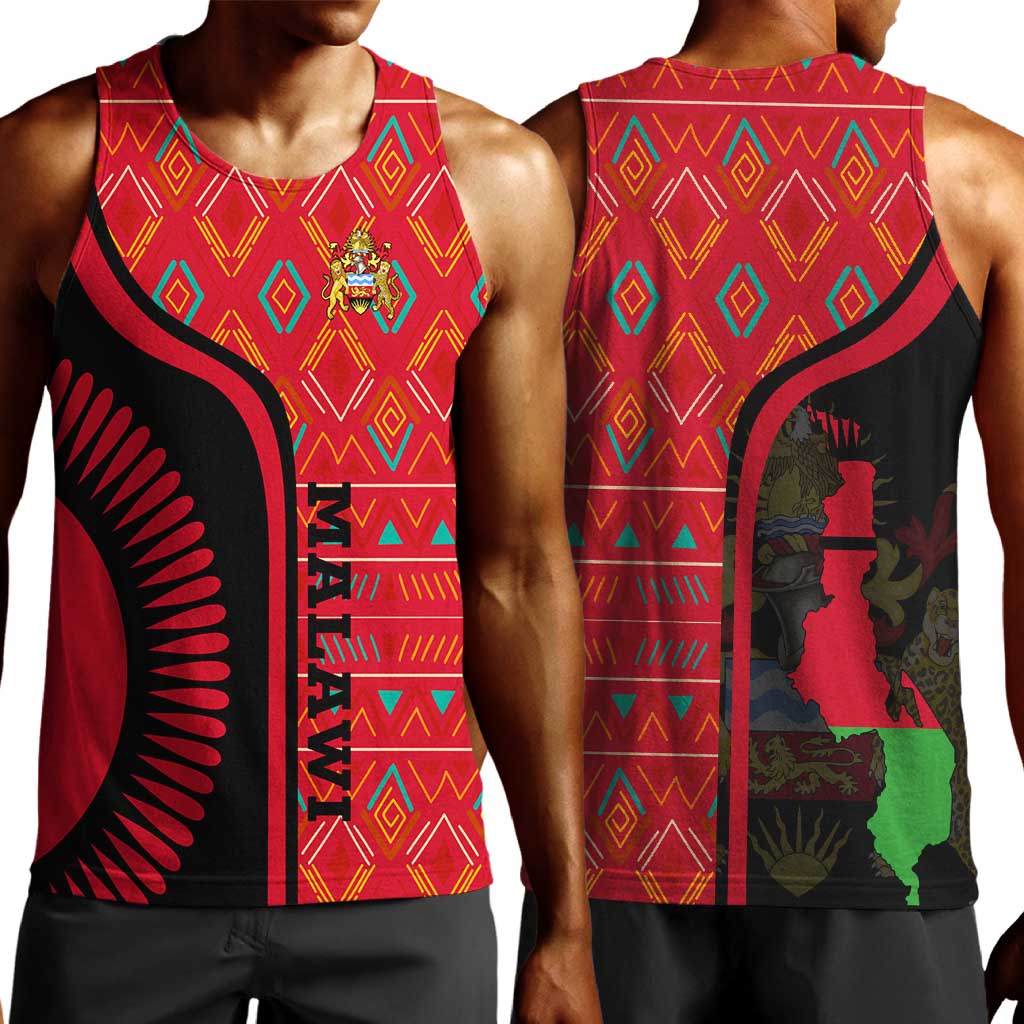 Malawi Patterns African Men Tank Top Blended with Flag Colors and National Emblem TS04