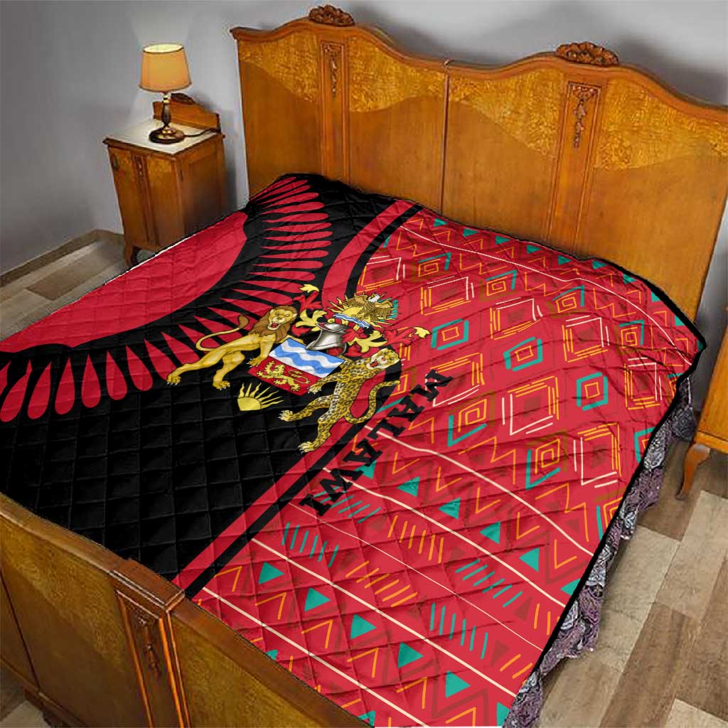 Malawi Patterns African Quilt Blended with Flag Colors and National Emblem TS04