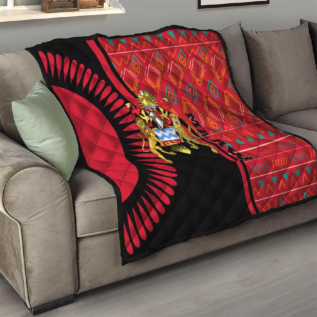 Malawi Patterns African Quilt Blended with Flag Colors and National Emblem TS04