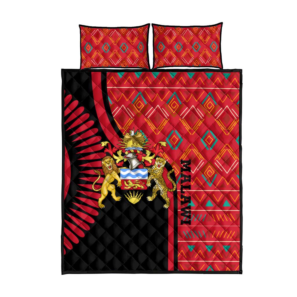 Malawi Patterns African Quilt Bed Set Blended with Flag Colors and National Emblem TS04