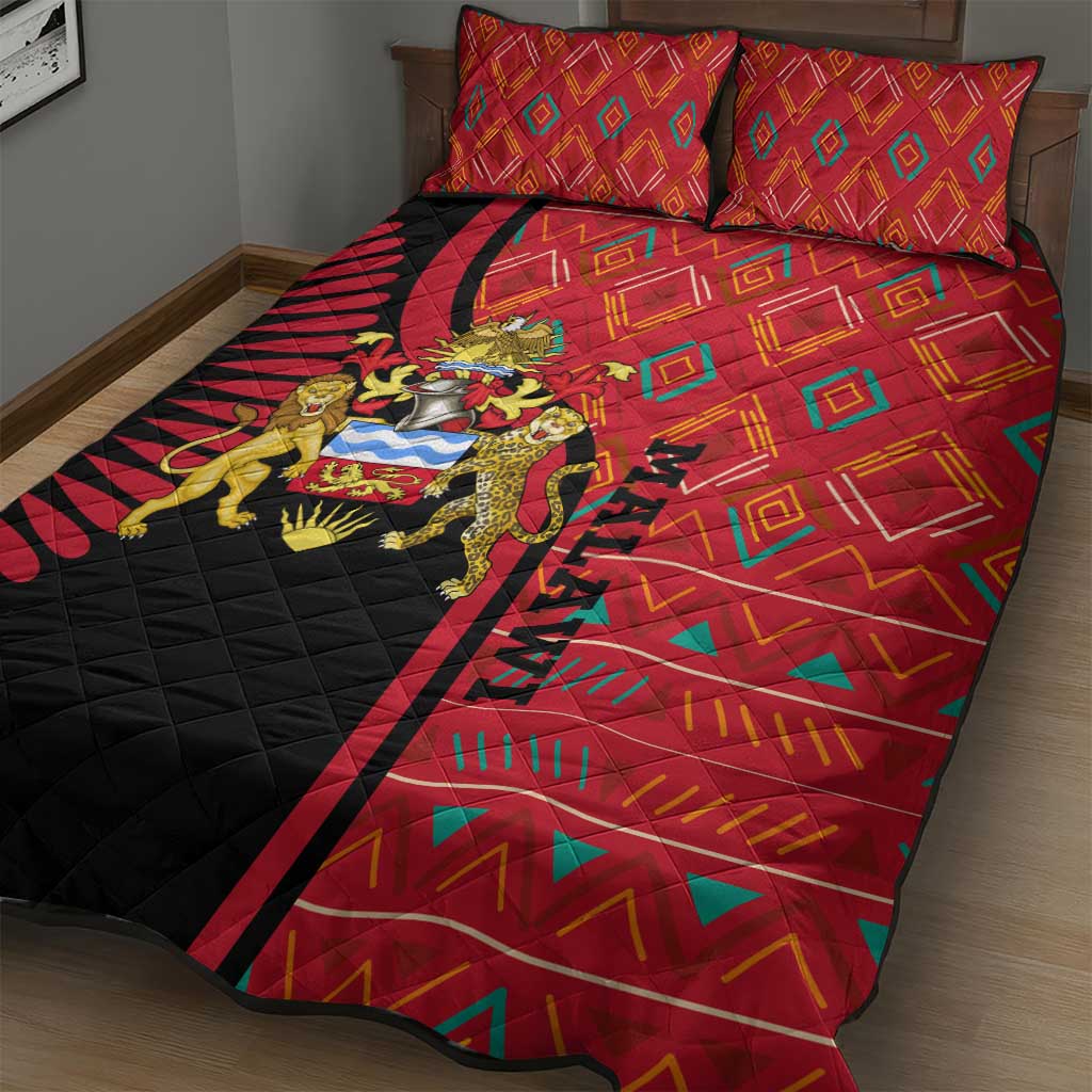 Malawi Patterns African Quilt Bed Set Blended with Flag Colors and National Emblem TS04