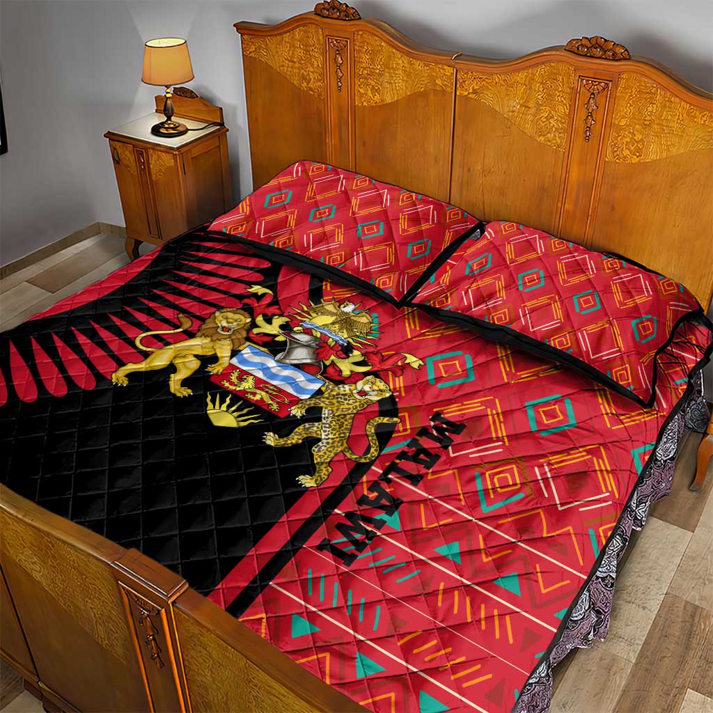 Malawi Patterns African Quilt Bed Set Blended with Flag Colors and National Emblem TS04