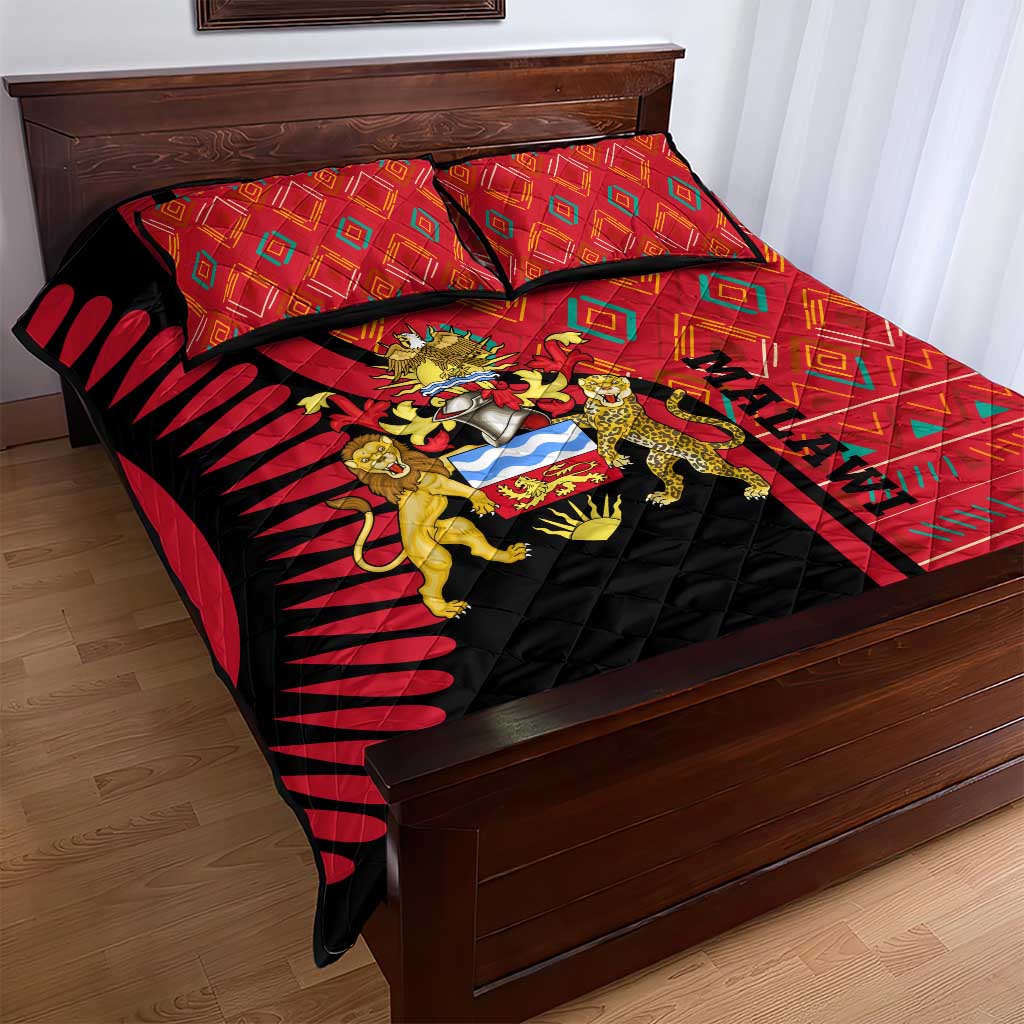 Malawi Patterns African Quilt Bed Set Blended with Flag Colors and National Emblem TS04