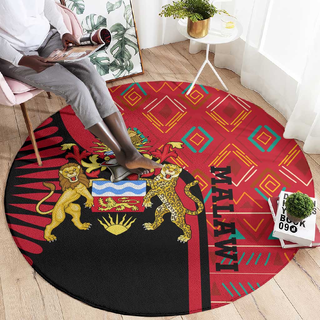 Malawi Patterns African Round Carpet Blended with Flag Colors and National Emblem TS04