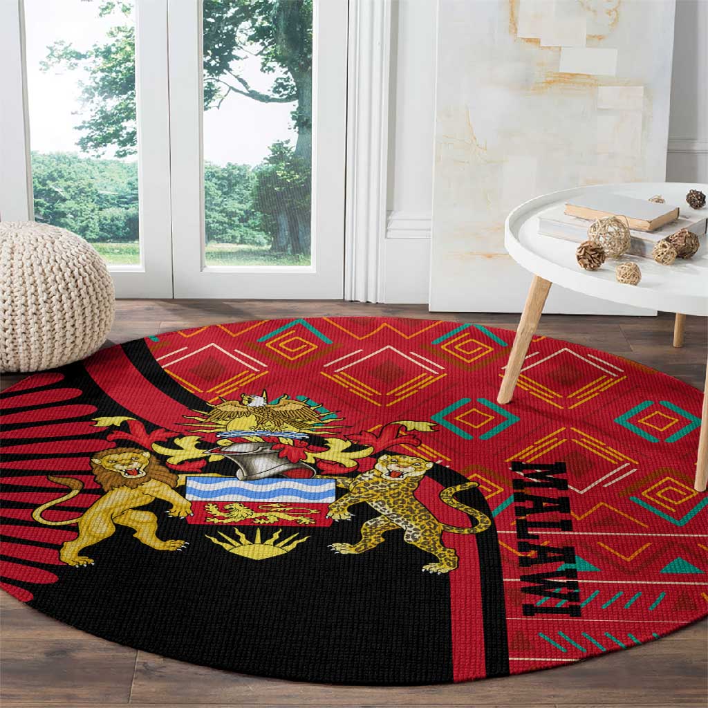 Malawi Patterns African Round Carpet Blended with Flag Colors and National Emblem TS04