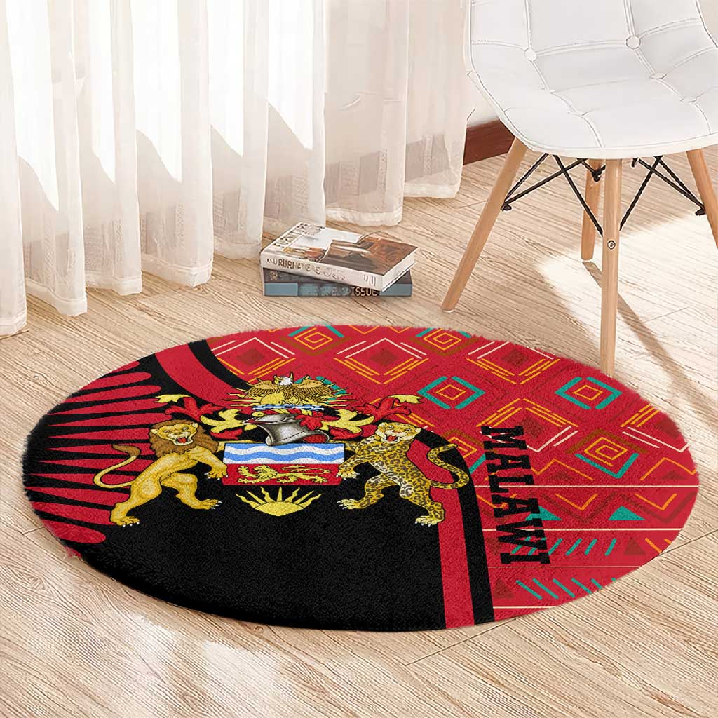 Malawi Patterns African Round Carpet Blended with Flag Colors and National Emblem TS04
