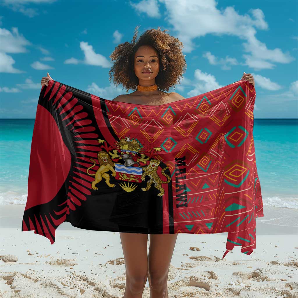 Malawi Patterns African Sarong Blended with Flag Colors and National Emblem TS04