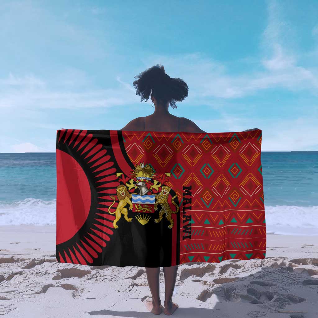 Malawi Patterns African Sarong Blended with Flag Colors and National Emblem TS04
