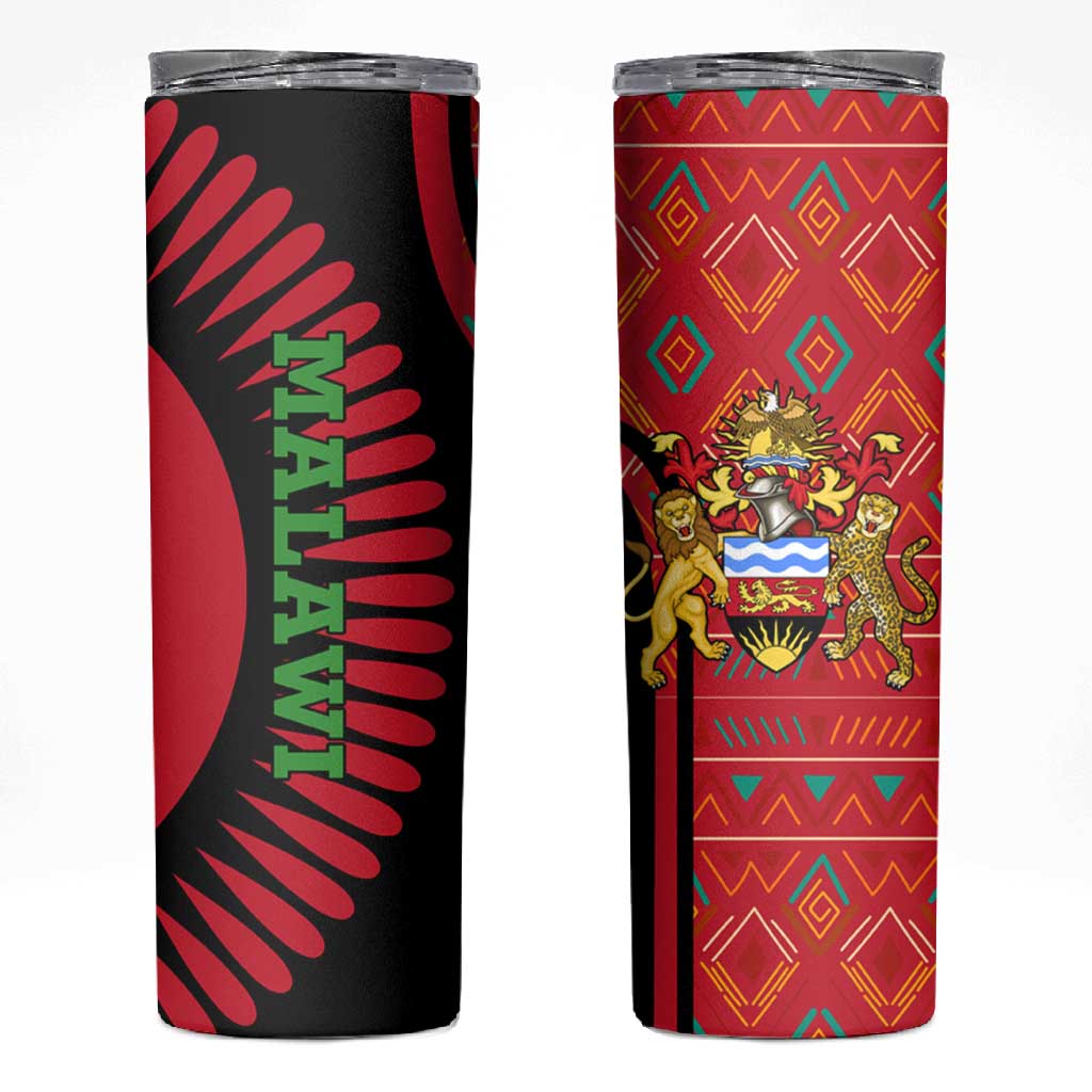 Malawi Patterns African Skinny Tumbler Blended with Flag Colors and National Emblem TS04
