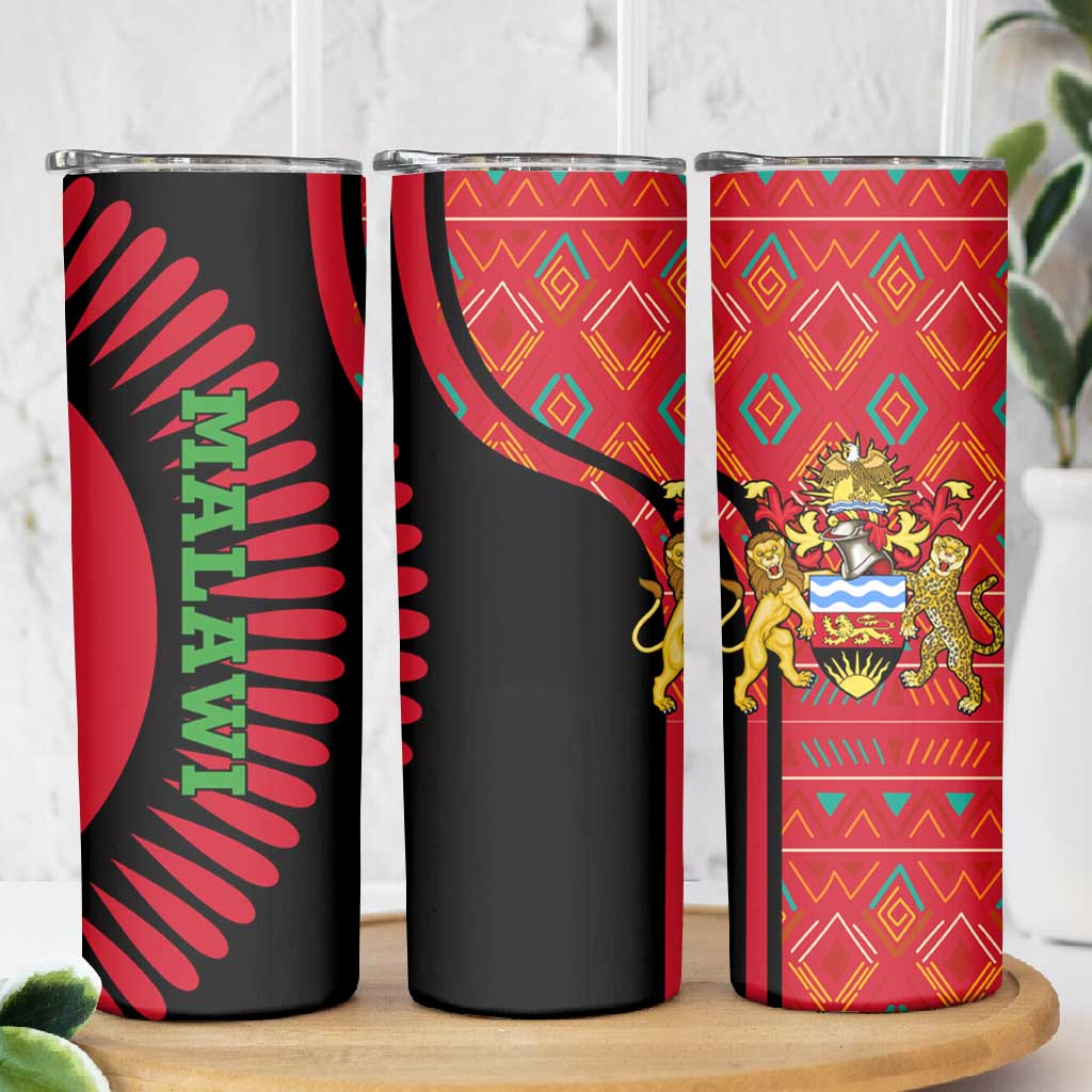 Malawi Patterns African Skinny Tumbler Blended with Flag Colors and National Emblem TS04