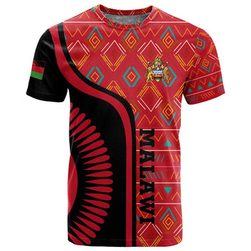 Malawi Patterns African T shirt Blended with Flag Colors and National Emblem TS04