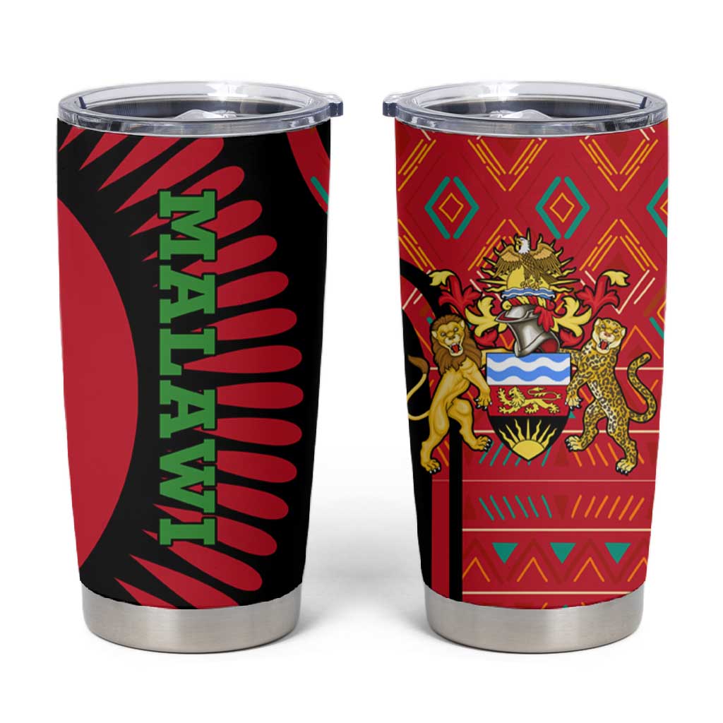 Malawi Patterns African Tumbler Cup Blended with Flag Colors and National Emblem TS04