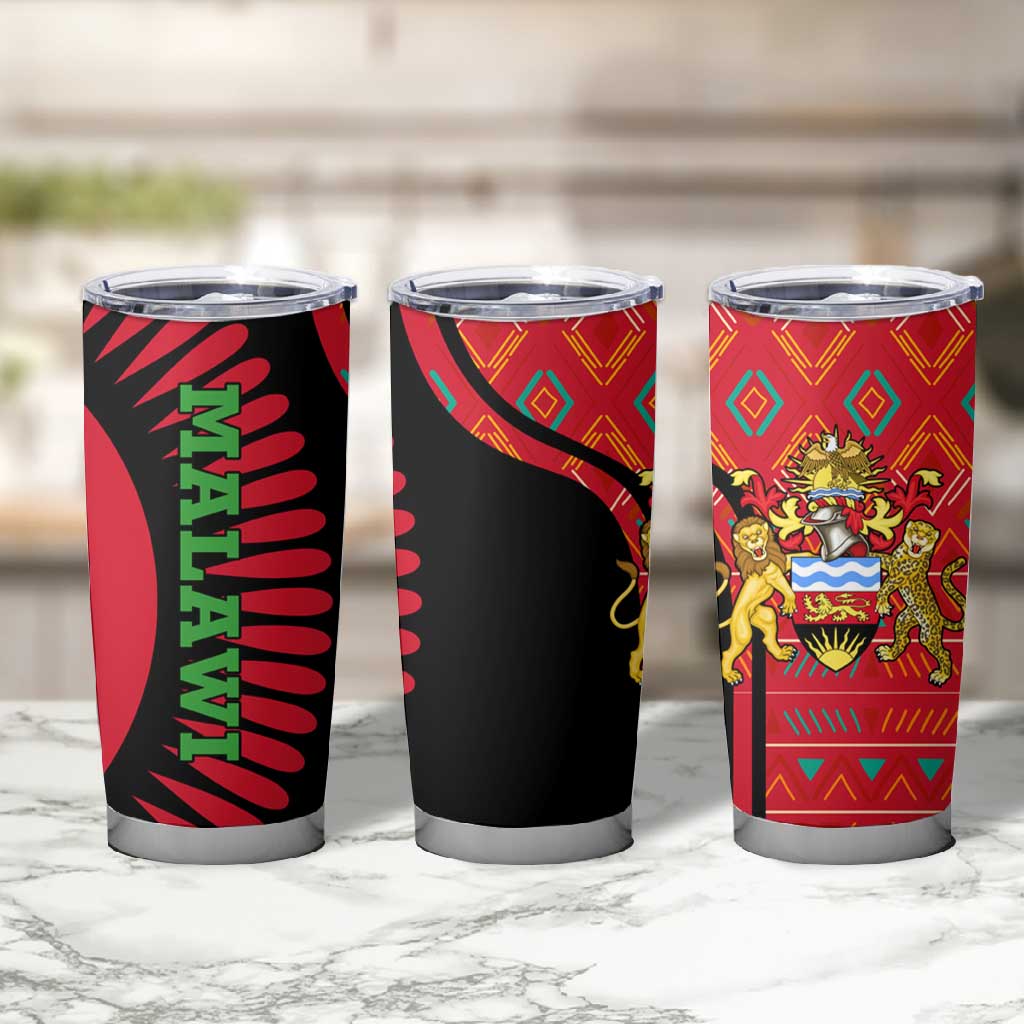 Malawi Patterns African Tumbler Cup Blended with Flag Colors and National Emblem TS04