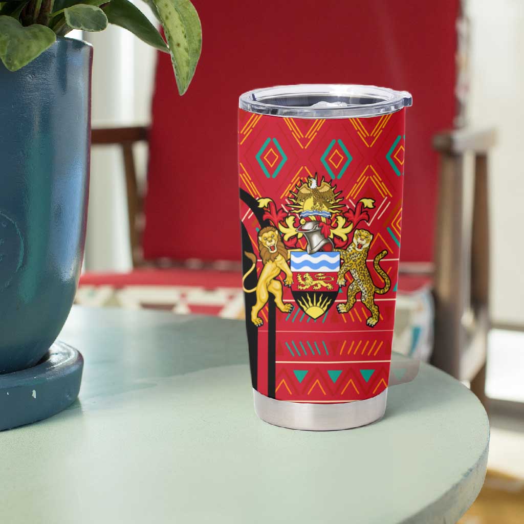 Malawi Patterns African Tumbler Cup Blended with Flag Colors and National Emblem TS04
