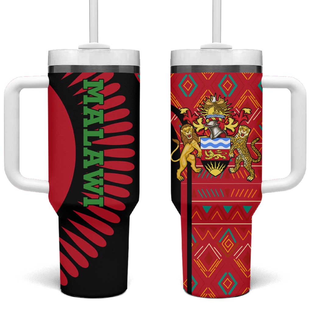 Malawi Patterns African Tumbler With Handle Blended with Flag Colors and National Emblem TS04