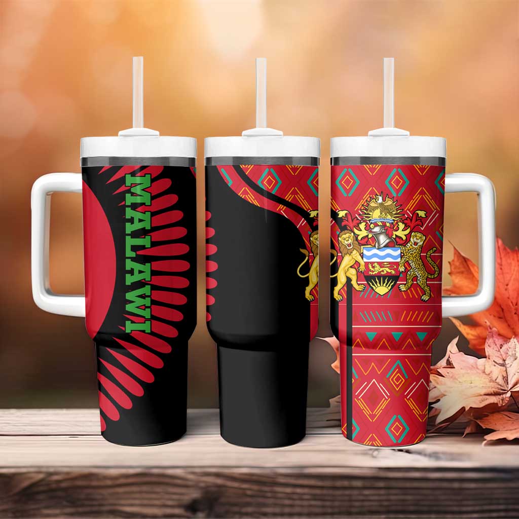 Malawi Patterns African Tumbler With Handle Blended with Flag Colors and National Emblem TS04