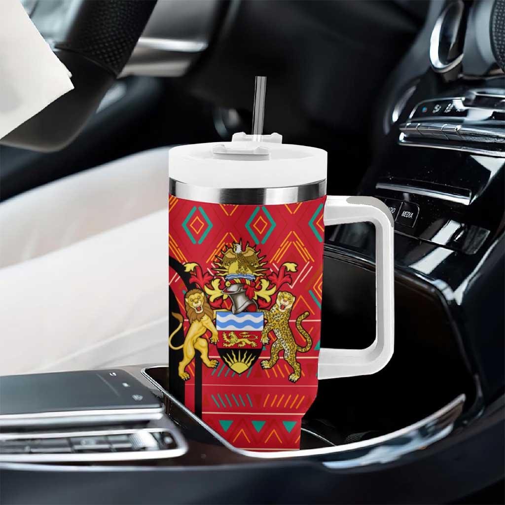 Malawi Patterns African Tumbler With Handle Blended with Flag Colors and National Emblem TS04