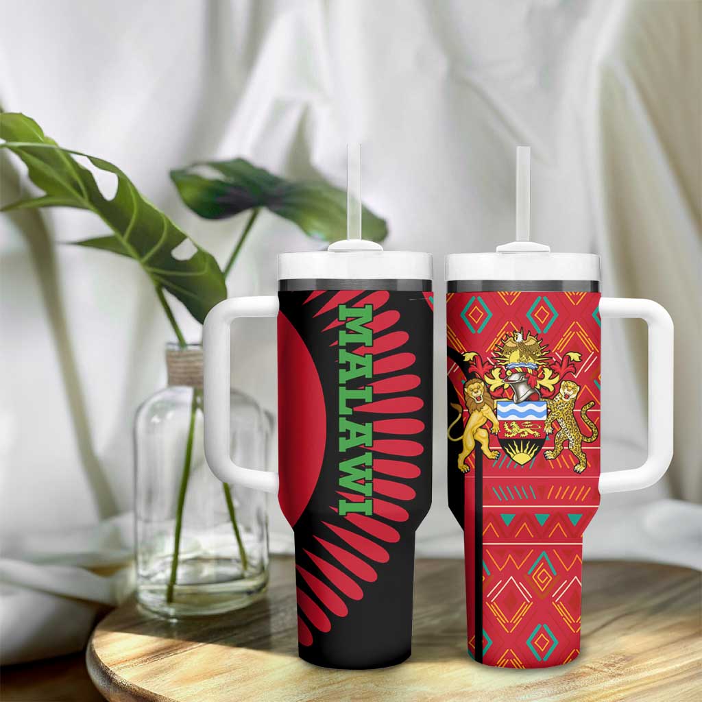 Malawi Patterns African Tumbler With Handle Blended with Flag Colors and National Emblem TS04