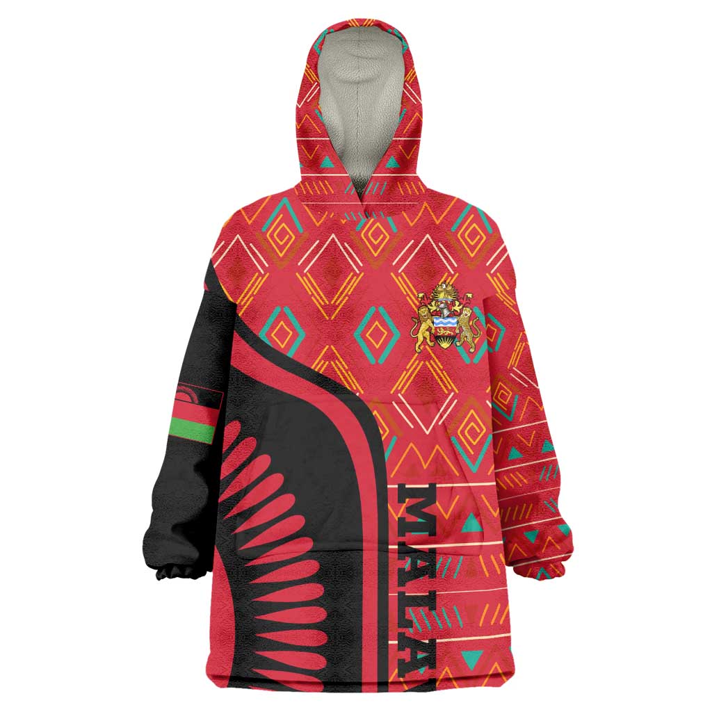 Malawi Patterns African Wearable Blanket Hoodie Blended with Flag Colors and National Emblem TS04