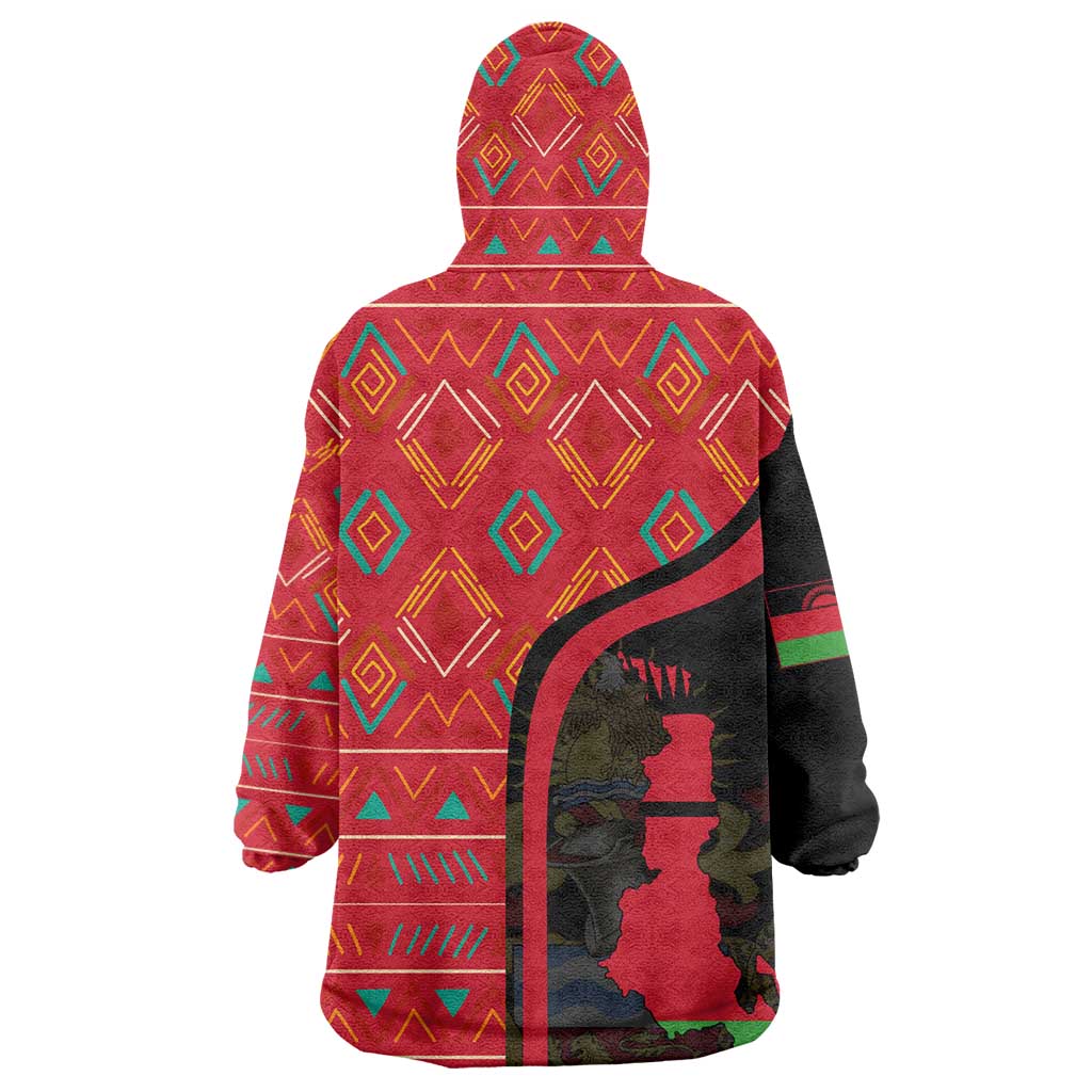 Malawi Patterns African Wearable Blanket Hoodie Blended with Flag Colors and National Emblem TS04