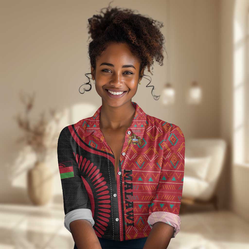 Malawi Patterns African Women Casual Shirt Blended with Flag Colors and National Emblem TS04
