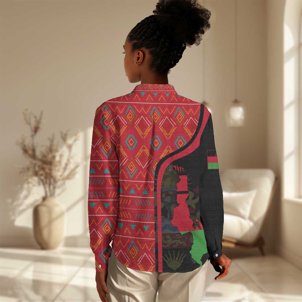 Malawi Patterns African Women Casual Shirt Blended with Flag Colors and National Emblem TS04
