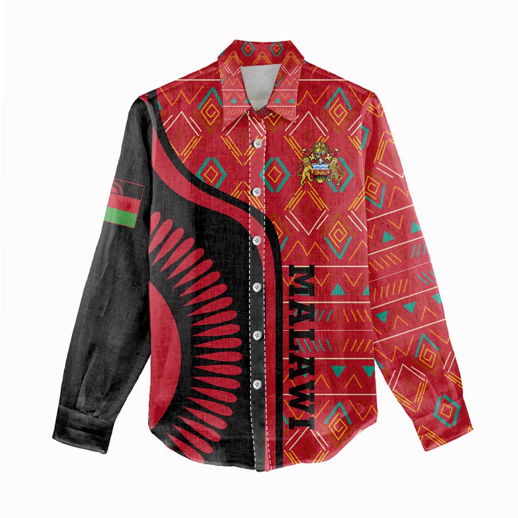 Malawi Patterns African Women Casual Shirt Blended with Flag Colors and National Emblem TS04