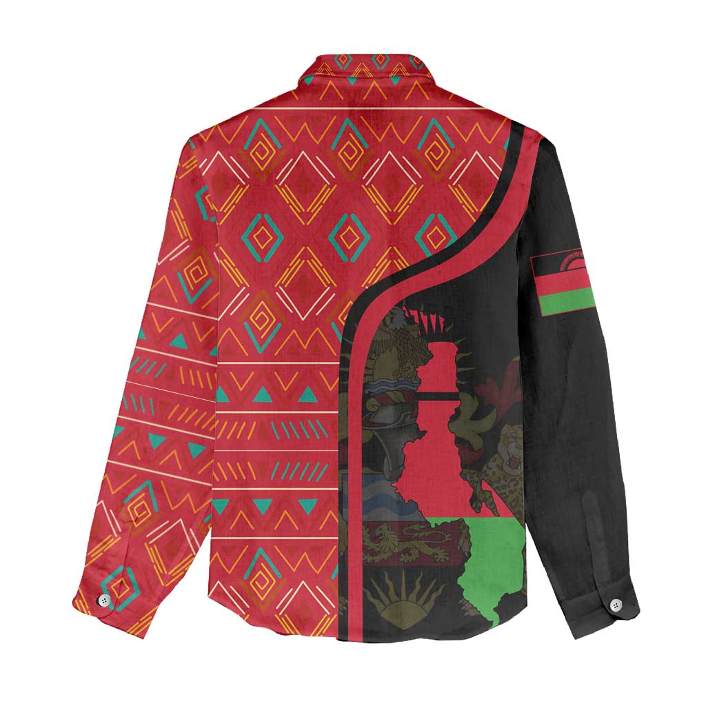 Malawi Patterns African Women Casual Shirt Blended with Flag Colors and National Emblem TS04