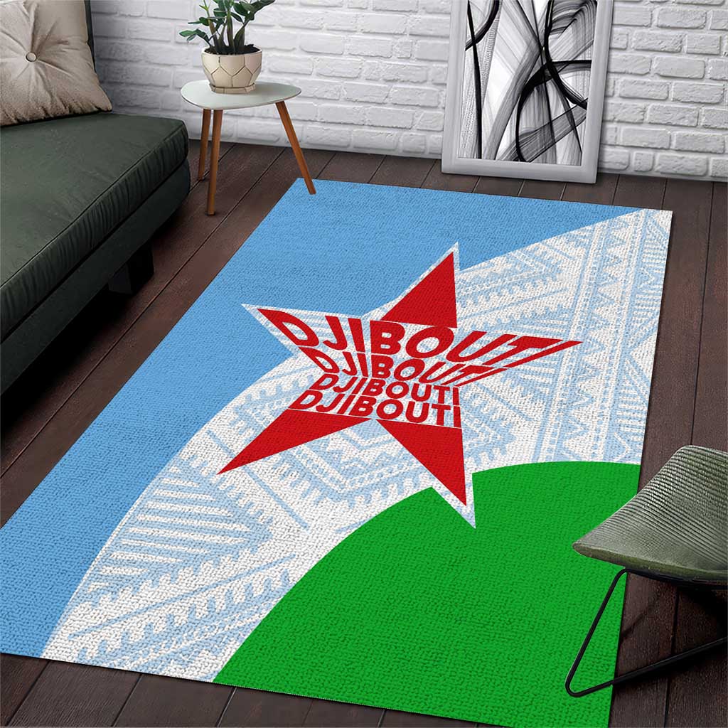 Djibouti Area Rug Flag Tribal Motifs and Red Star Symbol of Unity TS04