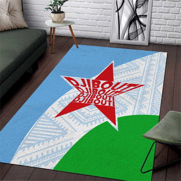 Djibouti Area Rug Flag Tribal Motifs and Red Star Symbol of Unity TS04
