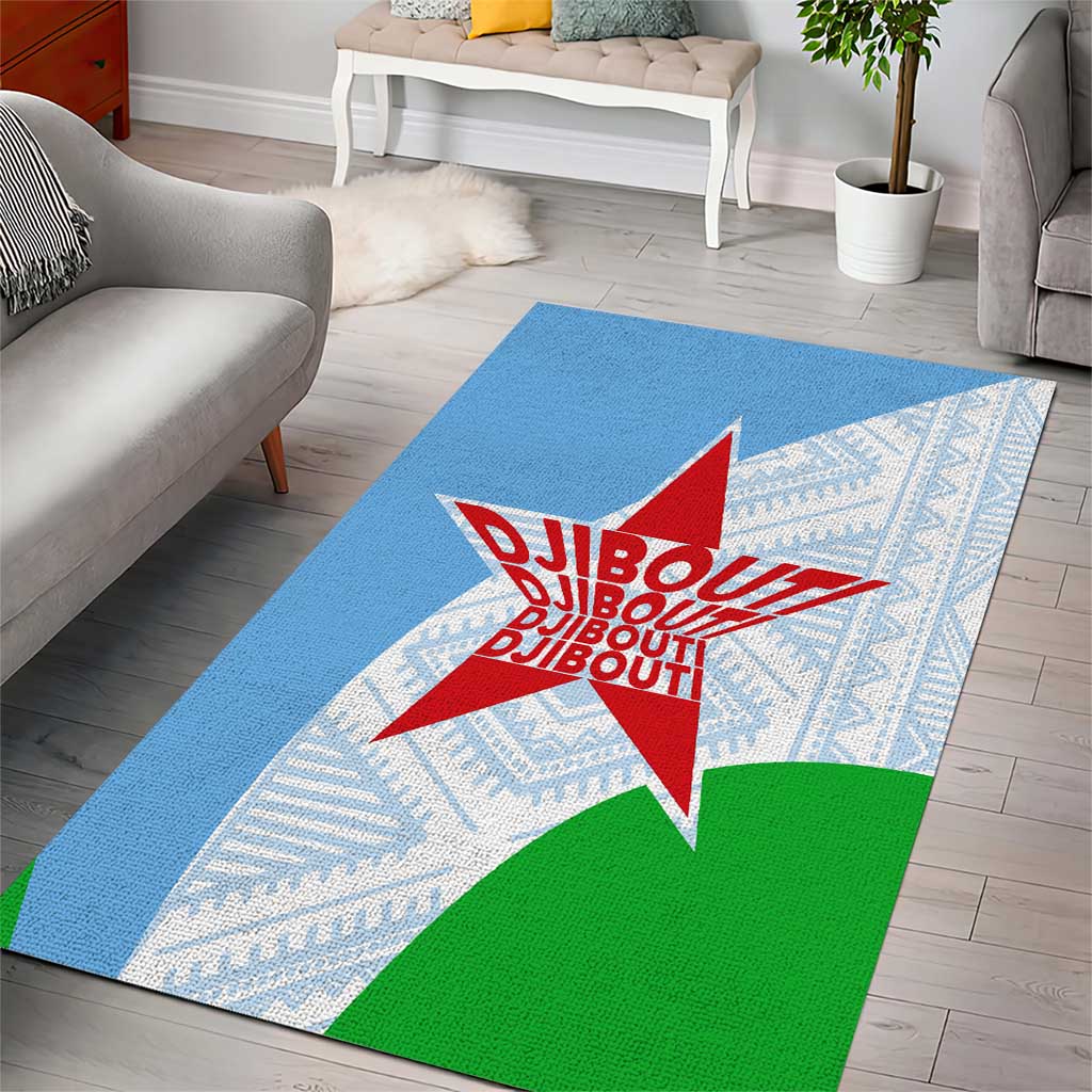 Djibouti Area Rug Flag Tribal Motifs and Red Star Symbol of Unity TS04