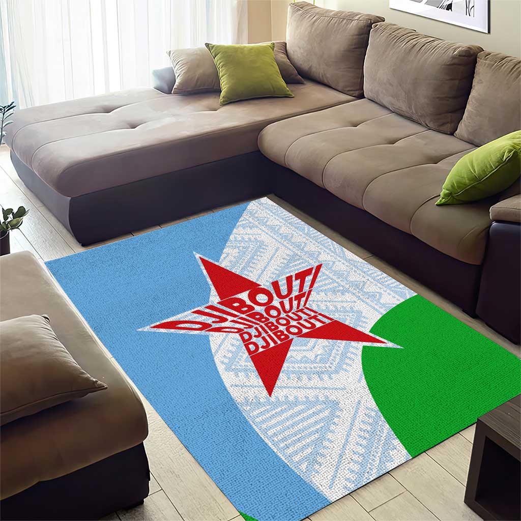 Djibouti Area Rug Flag Tribal Motifs and Red Star Symbol of Unity TS04