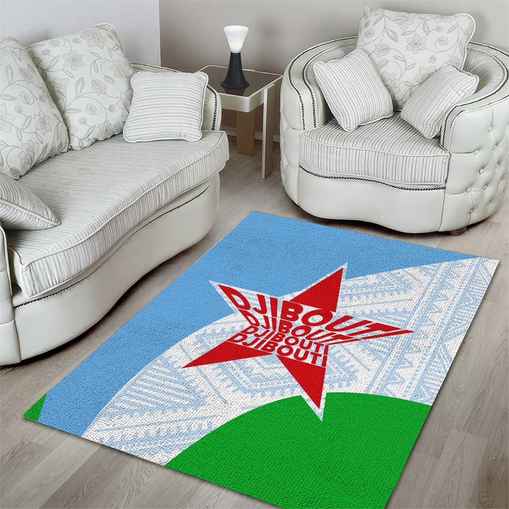 Djibouti Area Rug Flag Tribal Motifs and Red Star Symbol of Unity TS04