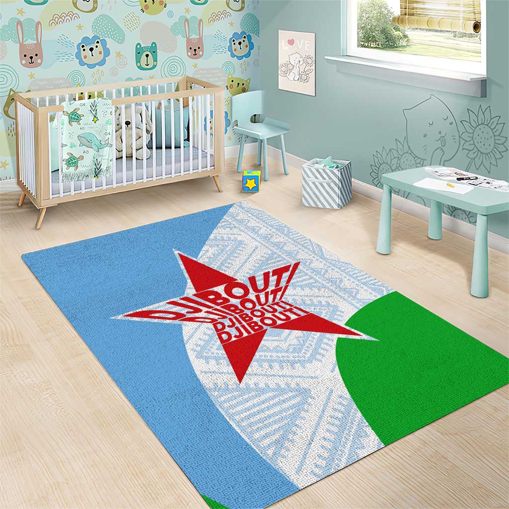 Djibouti Area Rug Flag Tribal Motifs and Red Star Symbol of Unity TS04