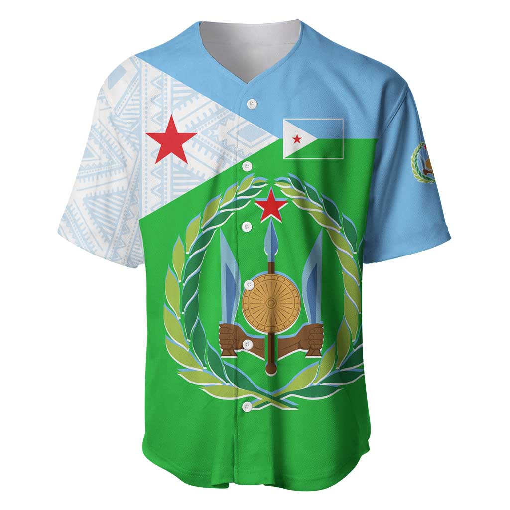 Djibouti Baseball Jersey Flag Tribal Motifs and Red Star Symbol of Unity TS04