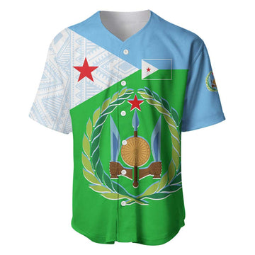Djibouti Baseball Jersey Flag Tribal Motifs and Red Star Symbol of Unity TS04