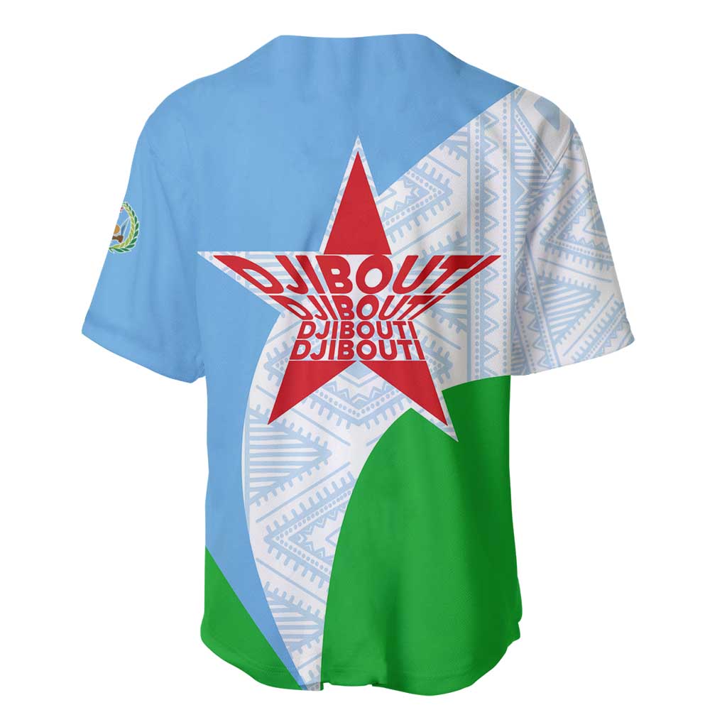 Djibouti Baseball Jersey Flag Tribal Motifs and Red Star Symbol of Unity TS04