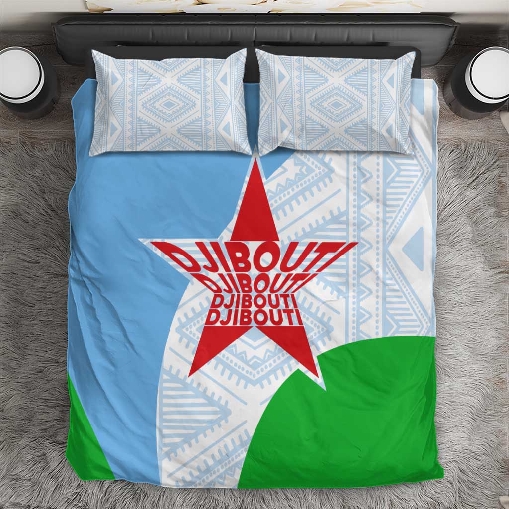 Djibouti Bedding Set Flag Tribal Motifs and Red Star Symbol of Unity TS04